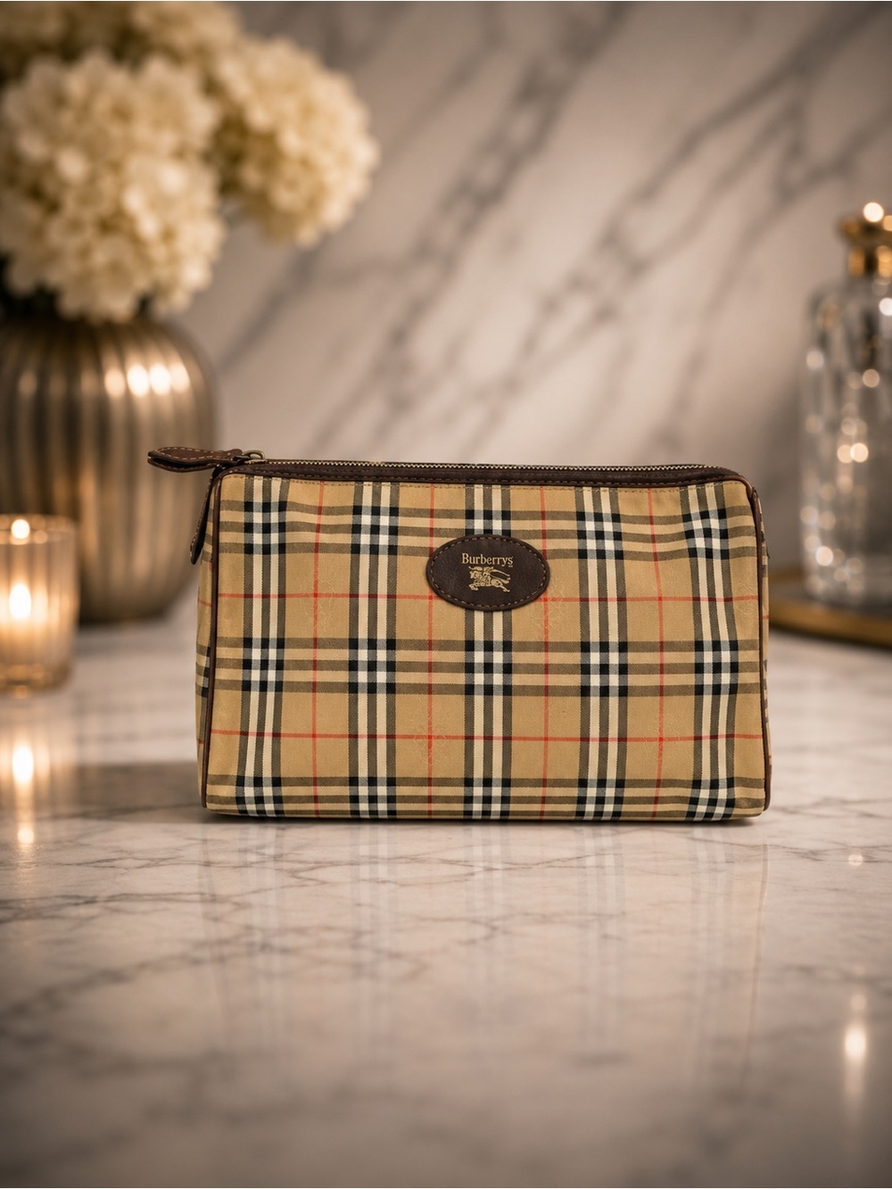 Vintage Burberry Nova Beige Check Canvas Toiletries Pouch | Project Piece w/Box